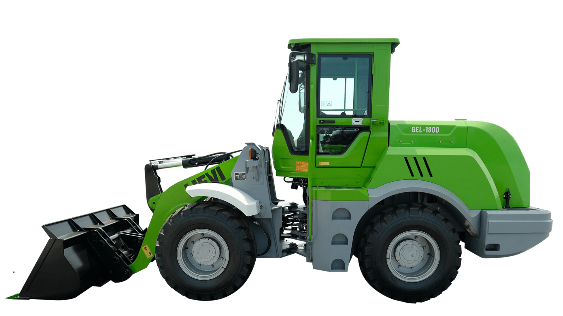 HEVI - Electric Wheel Loader - GEL-1800 HEVI GEL-1800 green electric wheel loader.